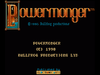 Powermonger title screen for Amiga